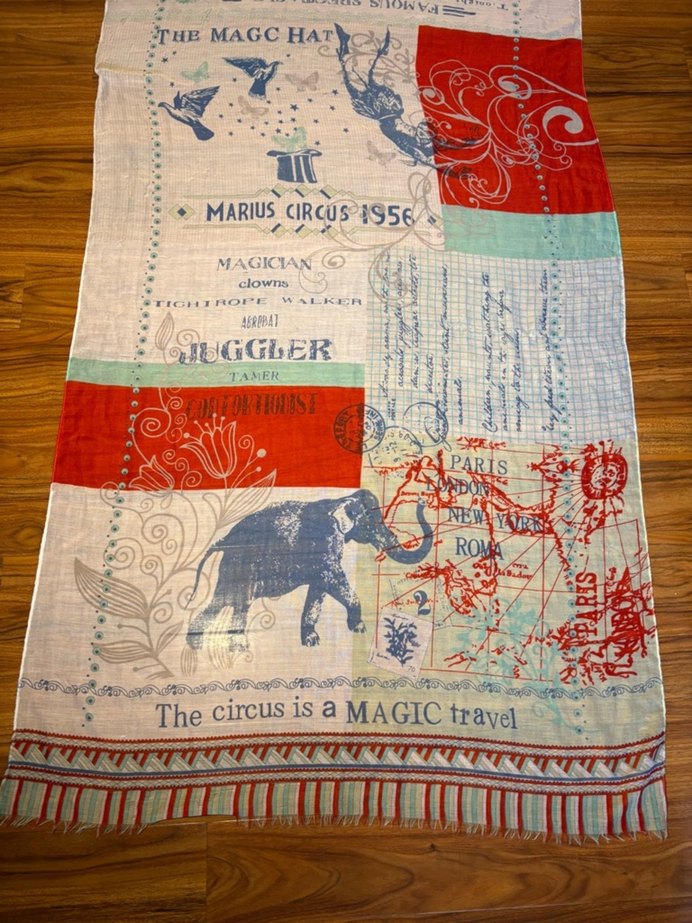 Circus Print Boho Shawl Wrap Fringe Oversized Scarf 39x75